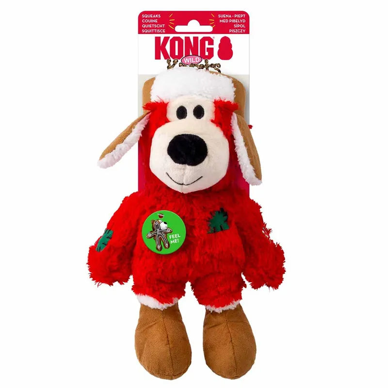 I lager KONG Holiday Wild Knots Bear Den Käcka Julbjörnen RÖD SMALL til MEDIUM